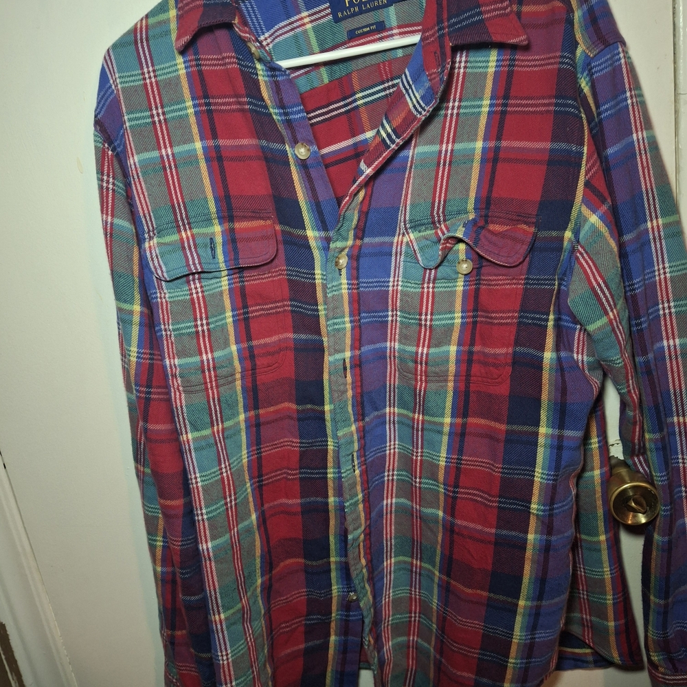 Ralph Lauren Men's Red and Blue Plaid Shirt